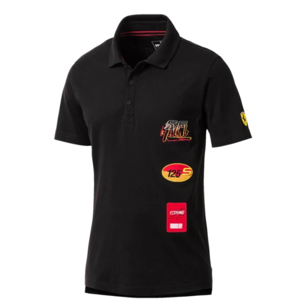 Puma Ferrari Street Polo in Black With Embroidered Patchwork